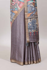 Grey dola silk pallu design saree