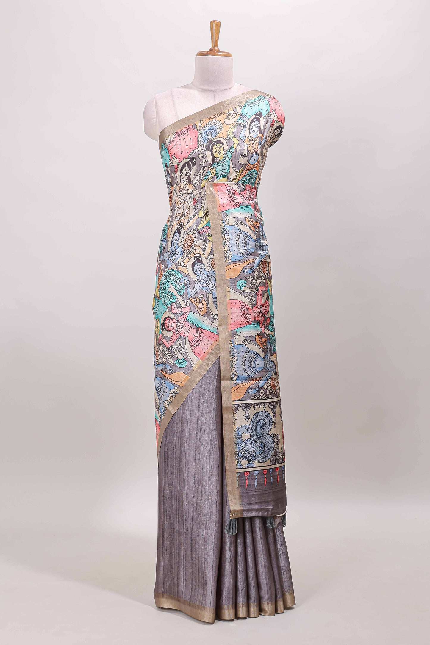 Grey dola silk printed saree