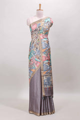 Grey dola silk printed saree