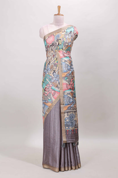 Grey dola silk printed saree