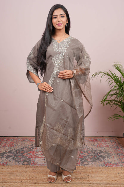 Grey embroidered zari salwar suit set