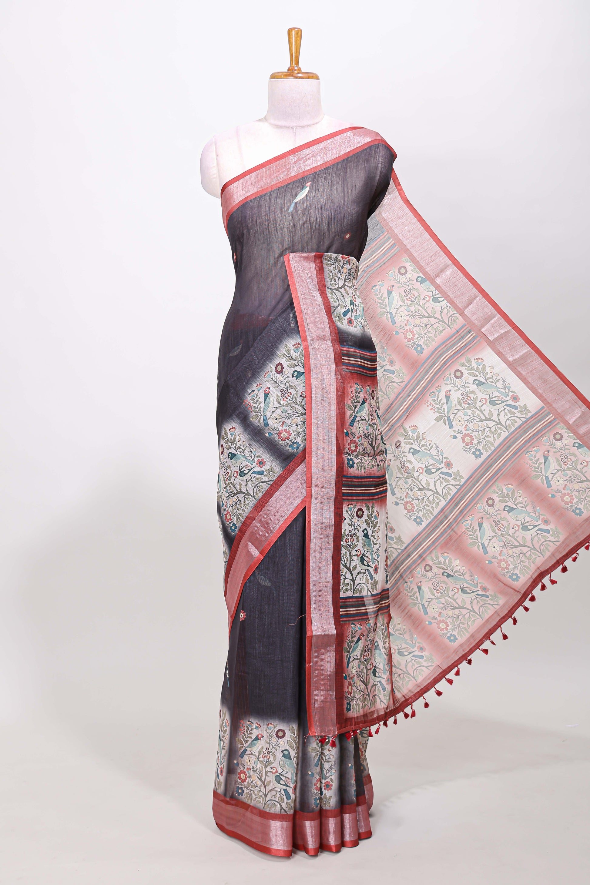 Grey festive printed saree