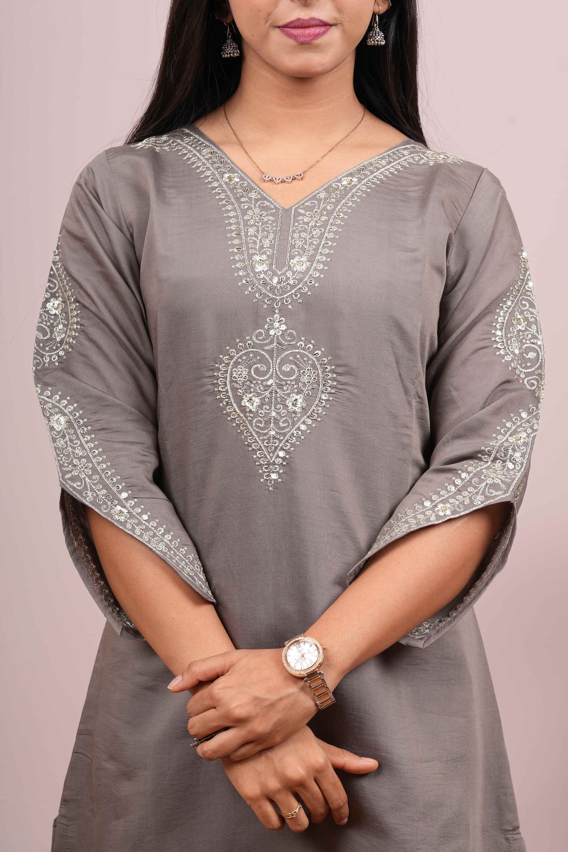 Grey festive suit with dupatta