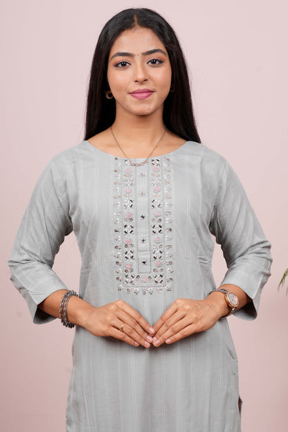 Grey floral design ethnic suit