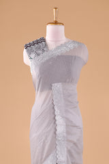 Grey georgette space silk sequin blouse saree