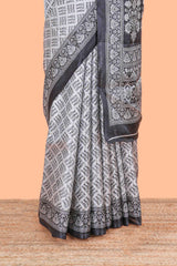Grey khadi cotton body print saree