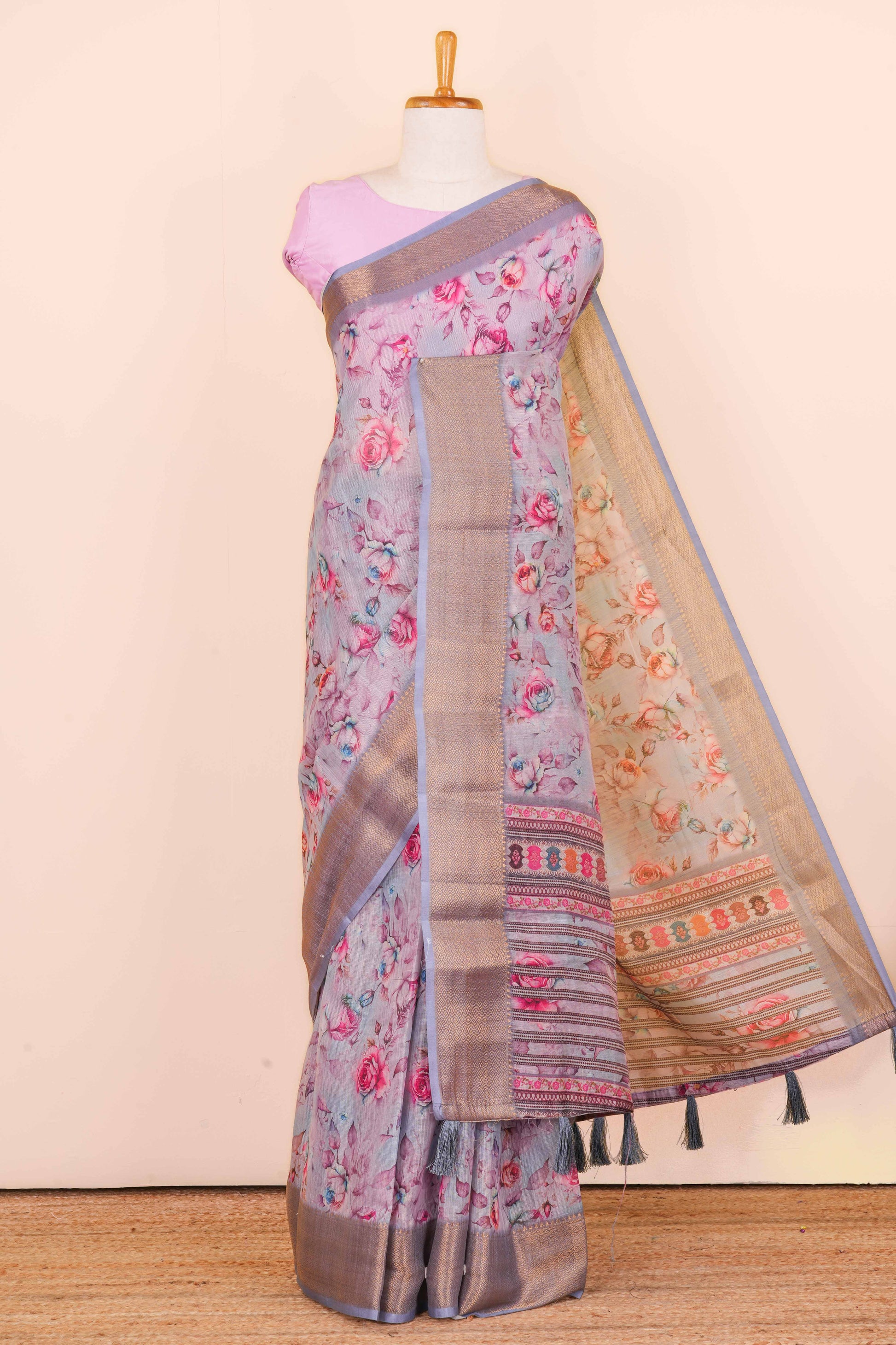Grey linen saree design