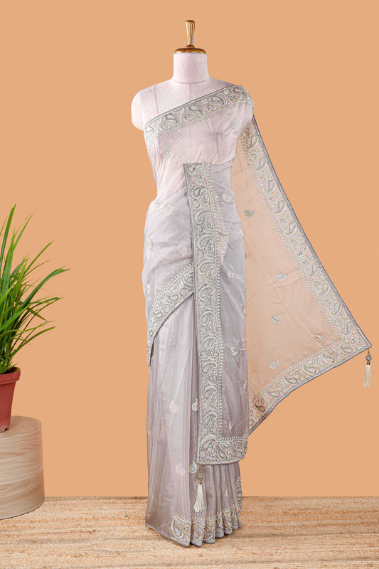 Grey organza saree