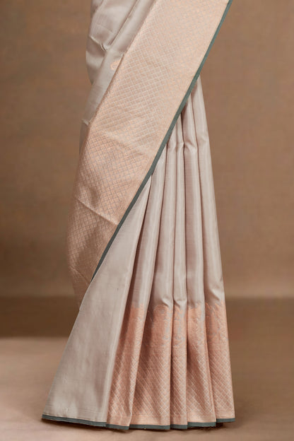 Grey peach bordered silk saree
