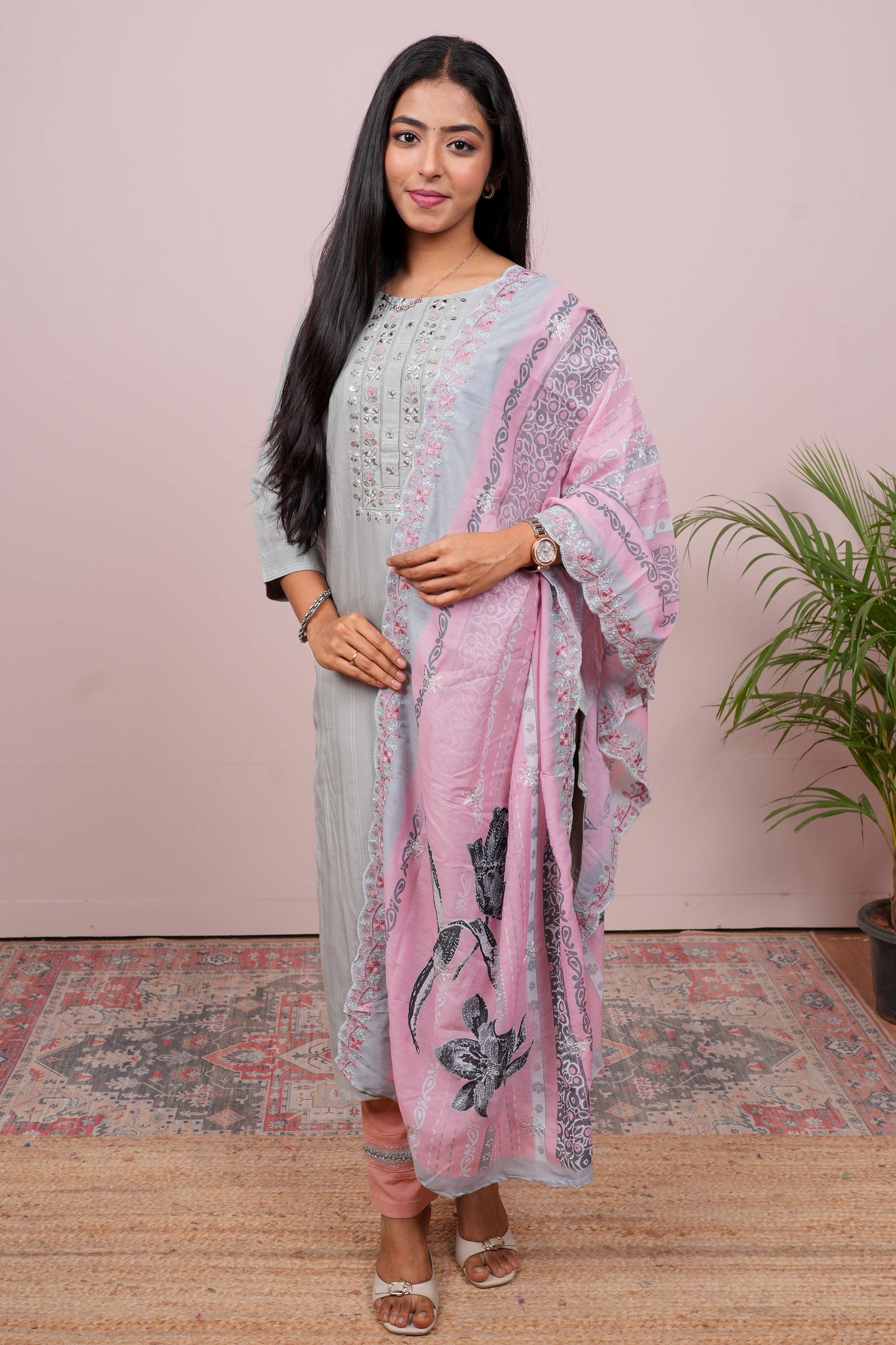 Grey printed salwar suit set