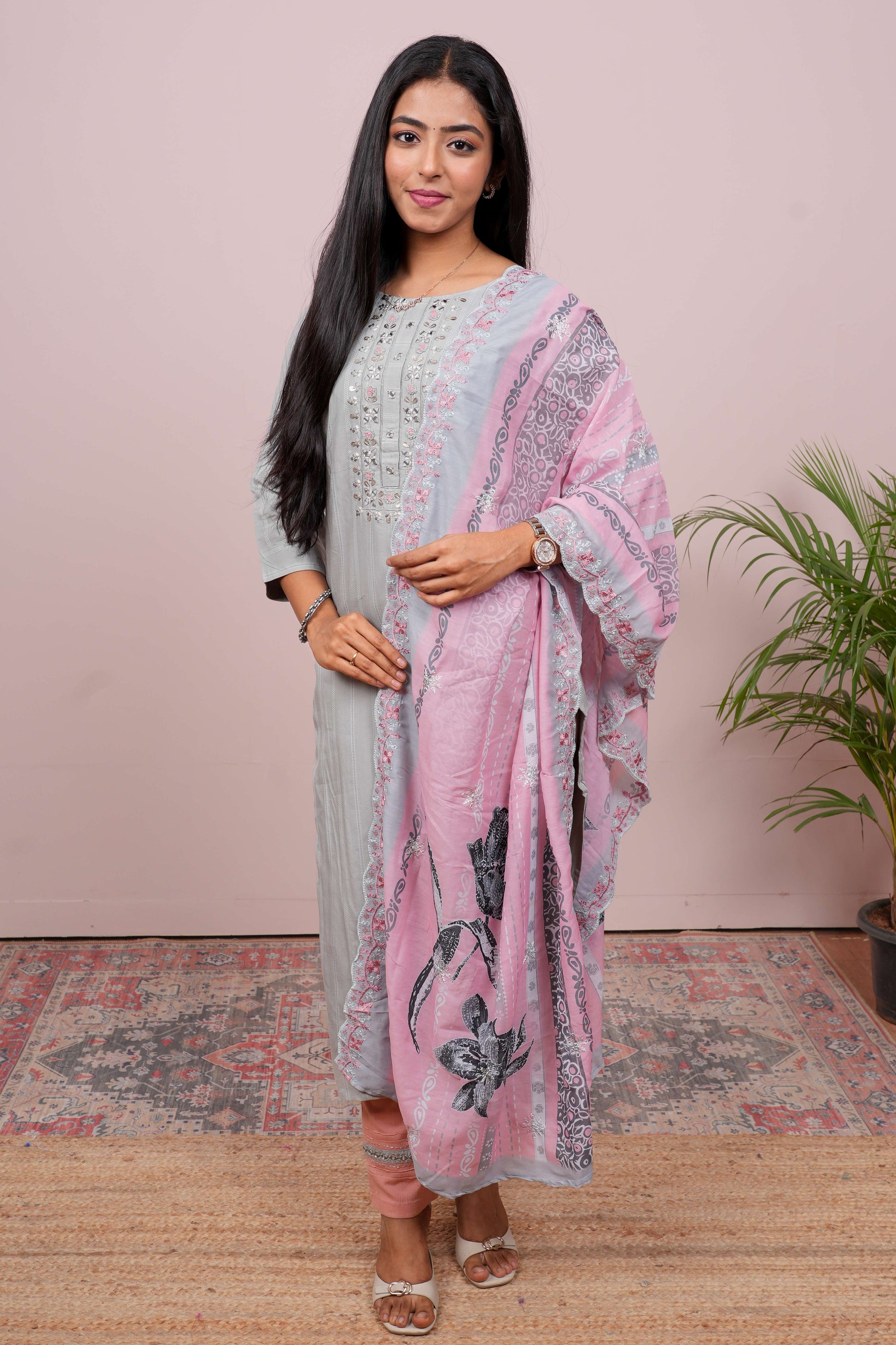 Grey printed salwar suit set