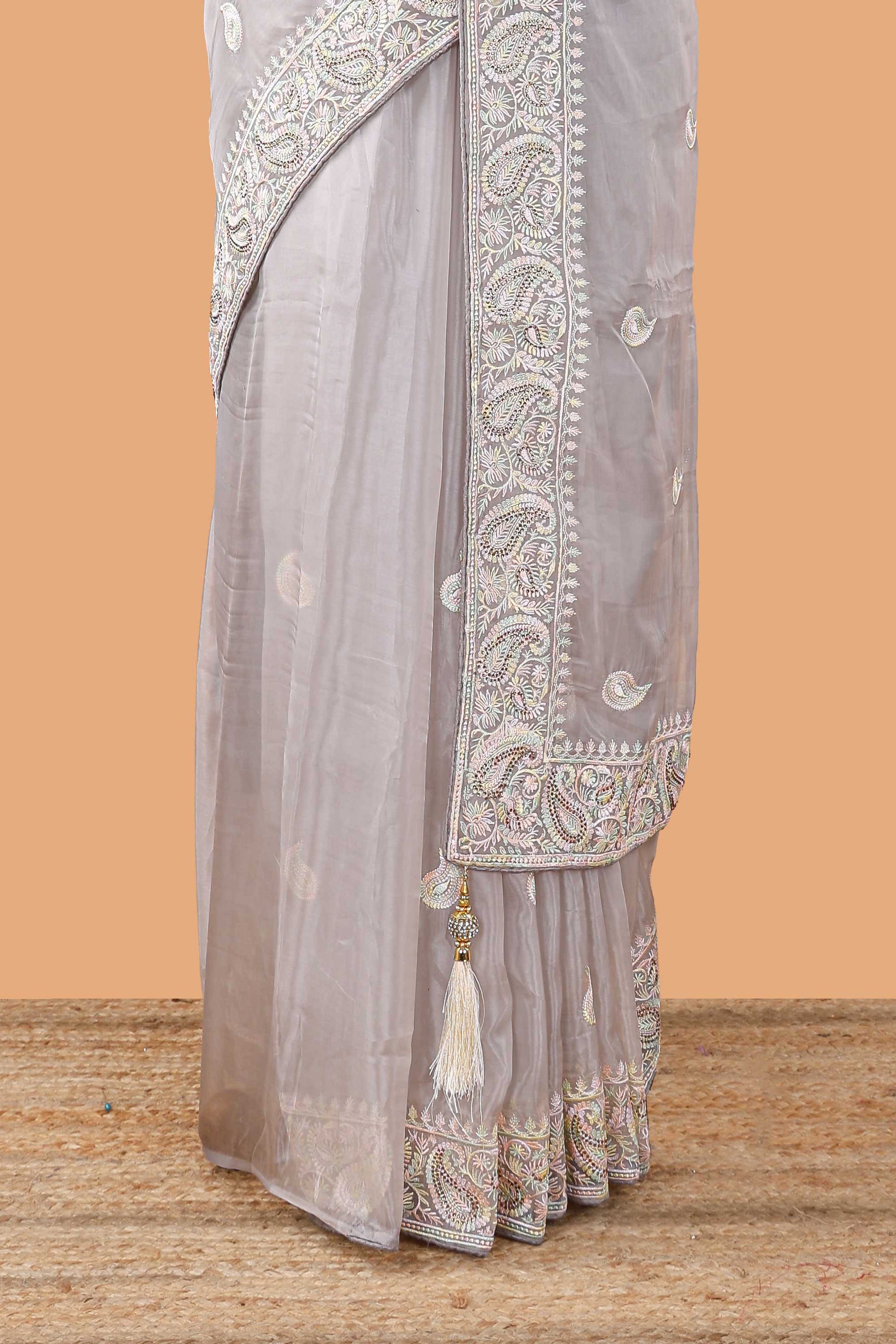 Grey self pallu saree