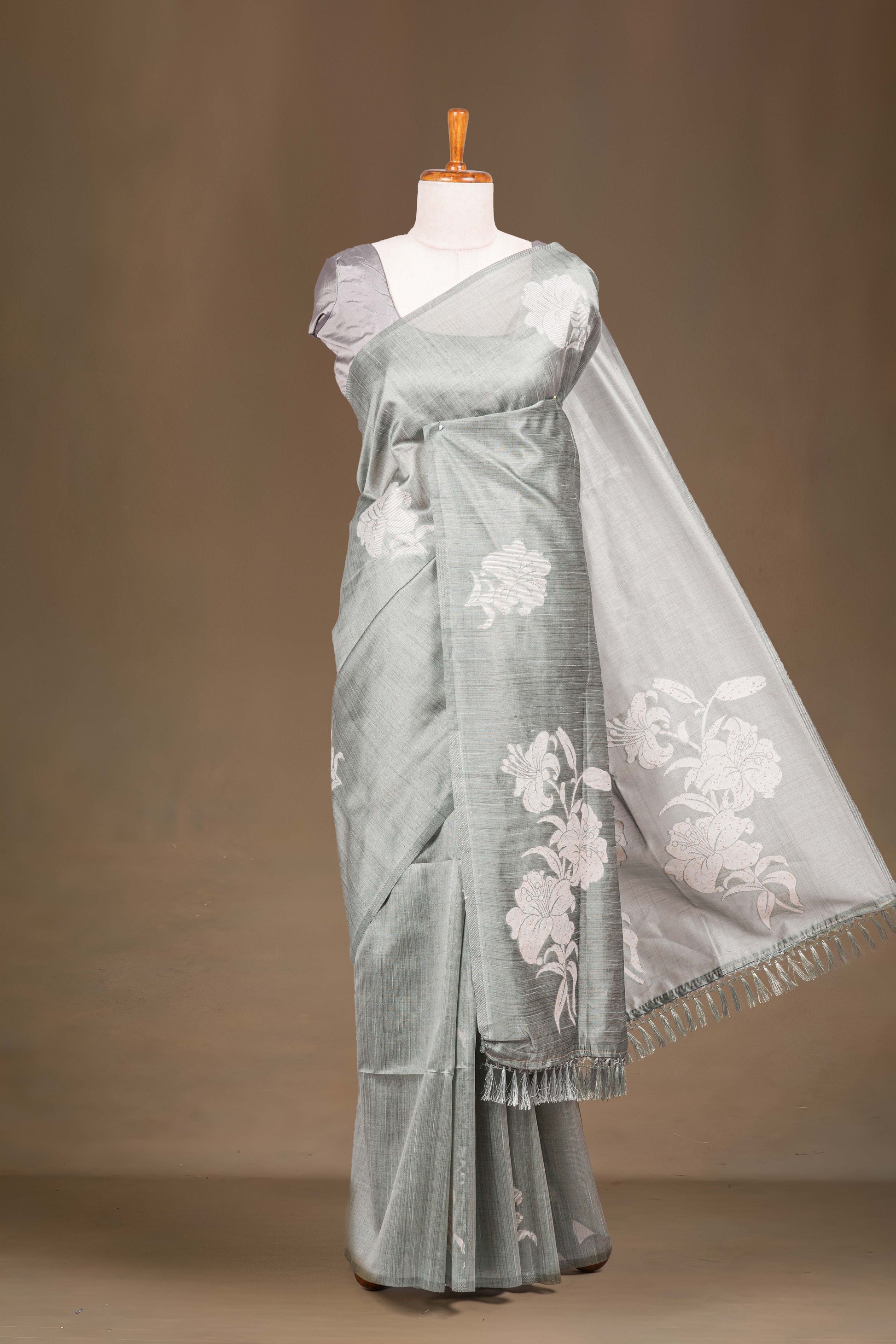 Grey semi tussar saree