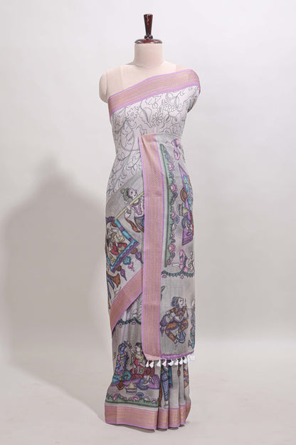 Grey traditional linen saree