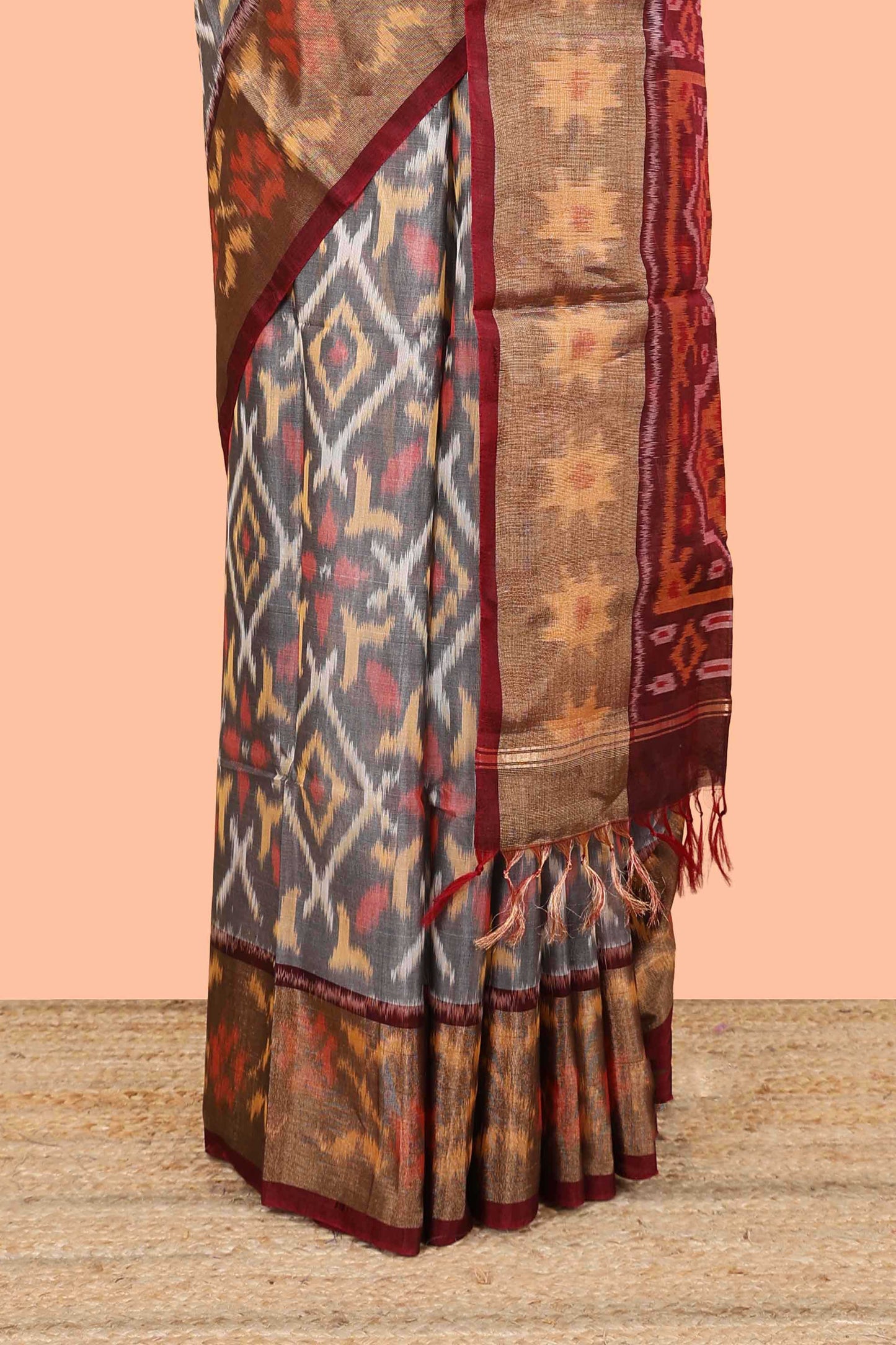 Grey traditional motif saree
