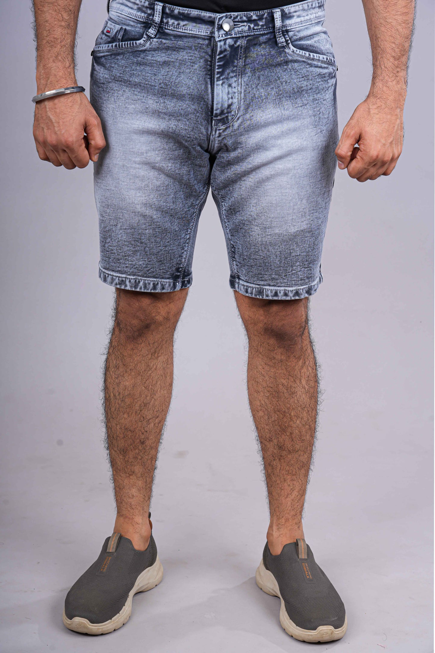 Grey washed denim shorts