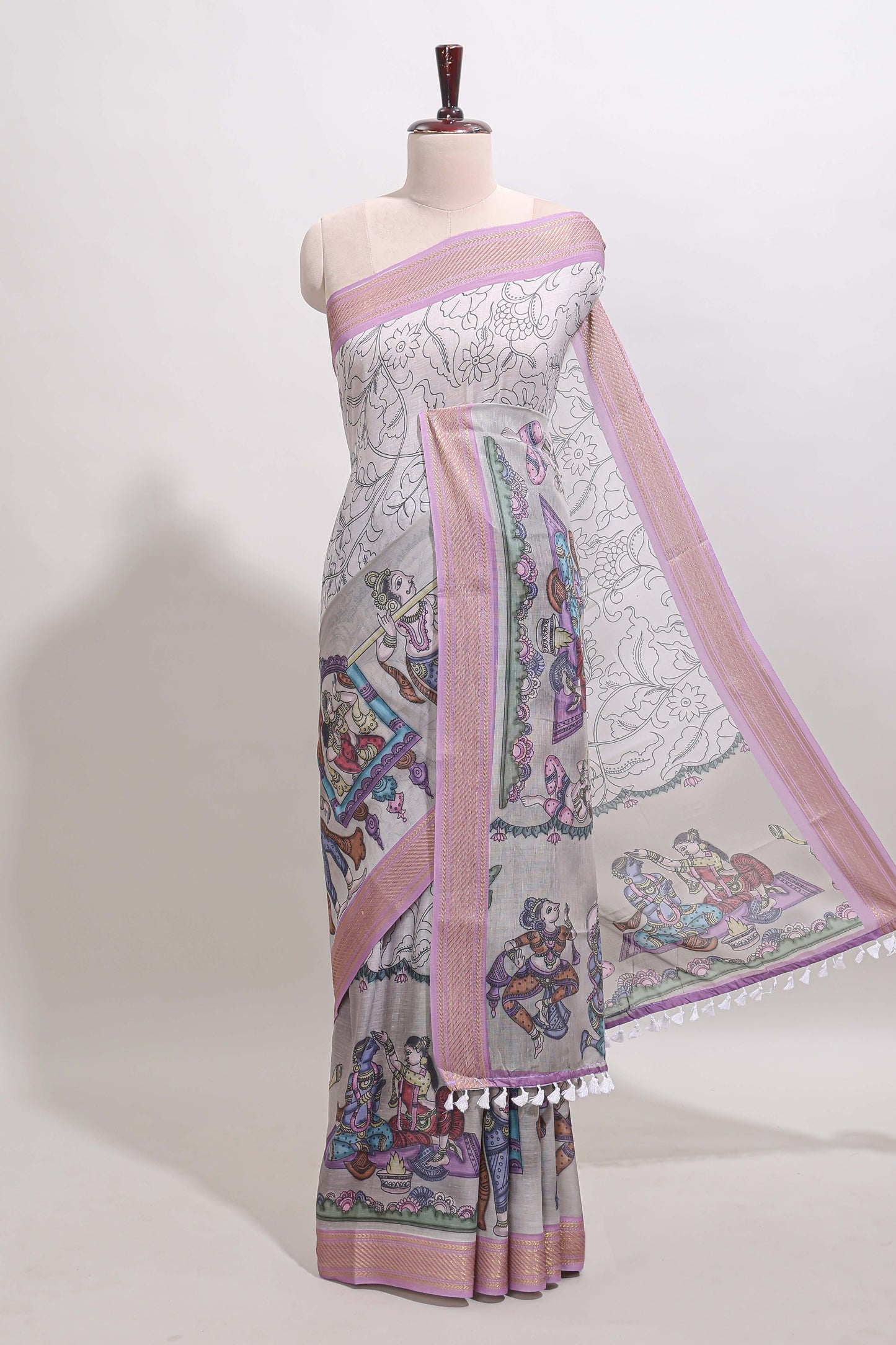 Grey zari border linen saree