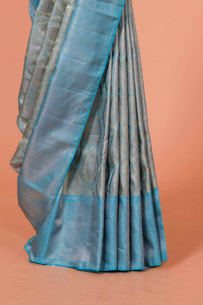Grey zari border silk saree



