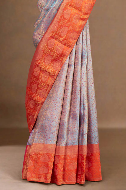 Grey zari bordered silk saree