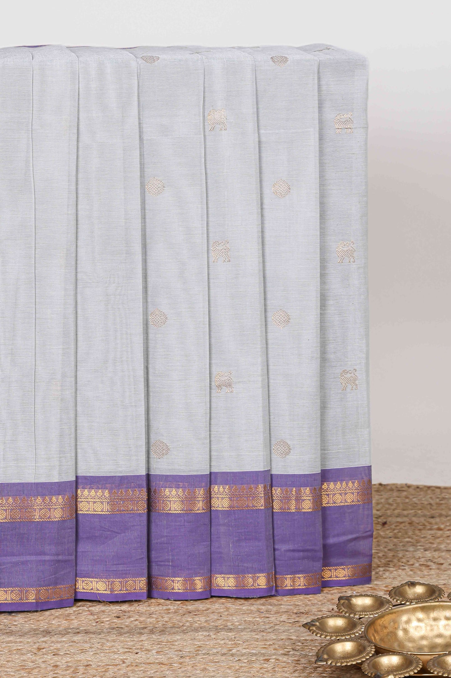 Grey zari butta kanchi cotton saree
