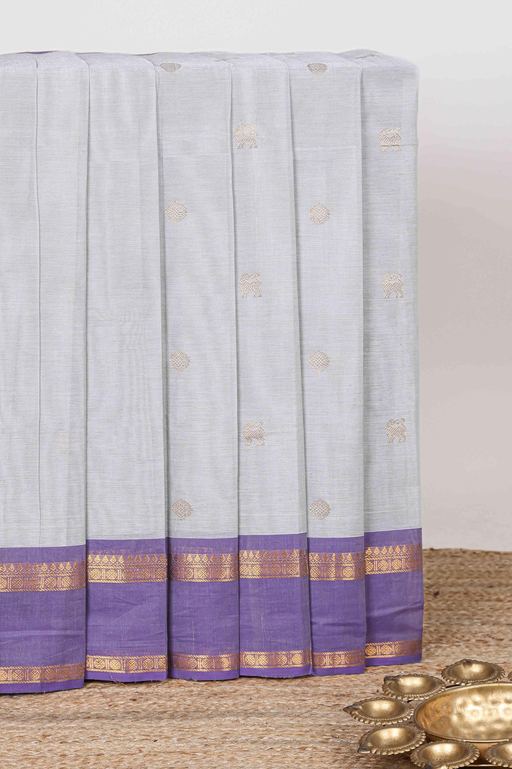 Grey zari butta kanchi cotton saree
