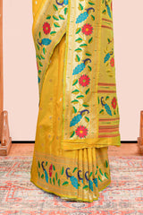 Haldi yellow art silk festive saree