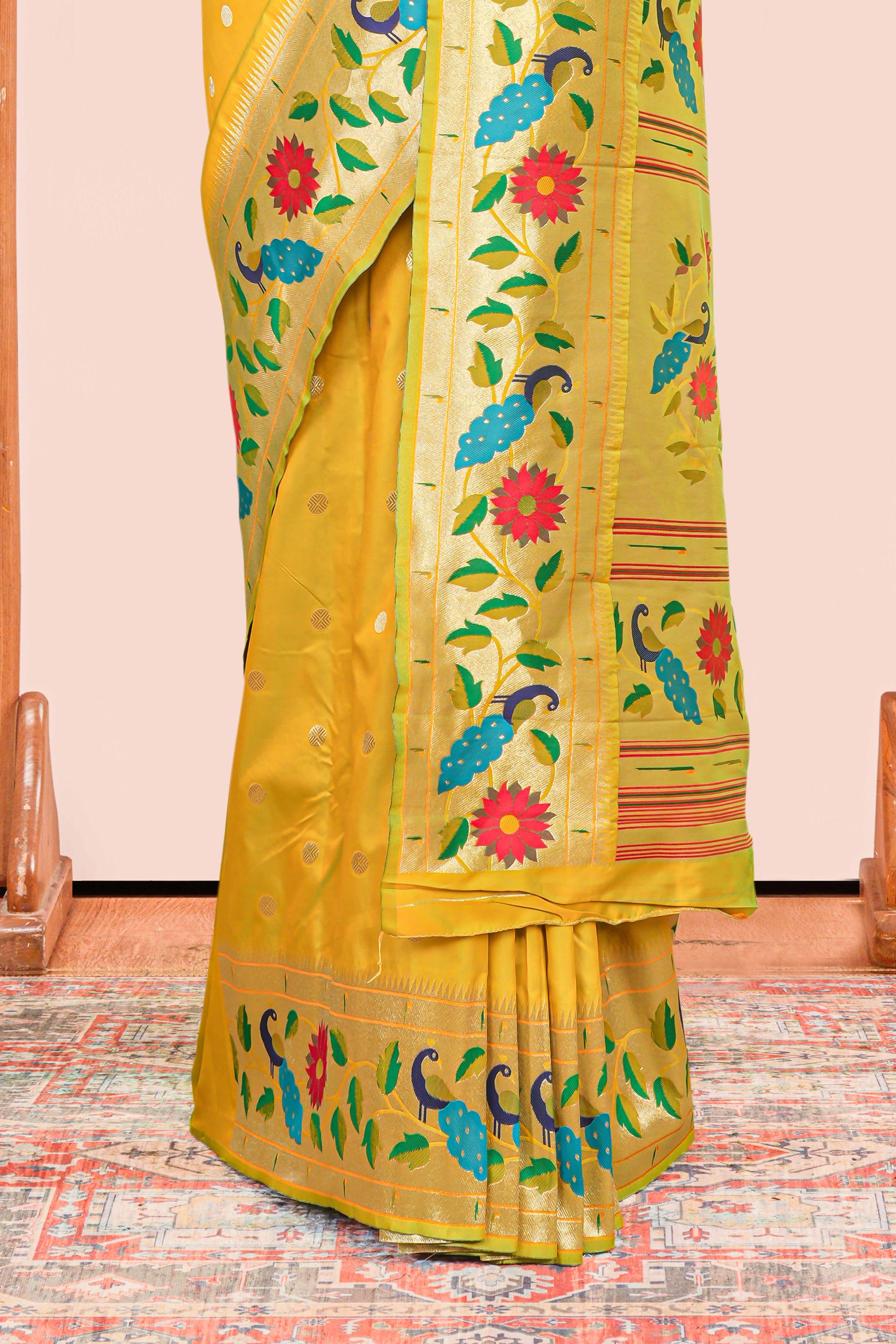 Haldi yellow art silk festive saree