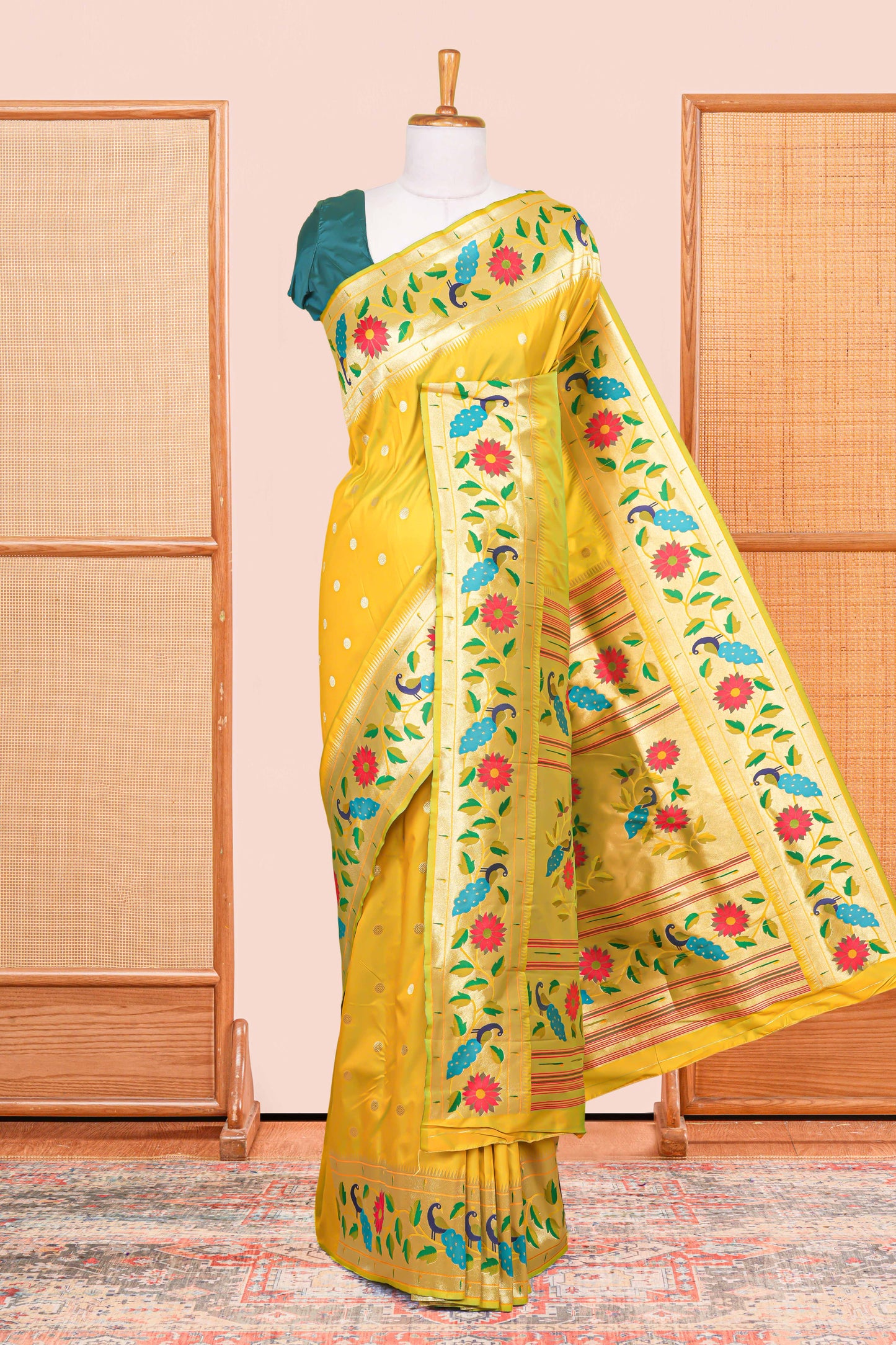 Haldi yellow art silk zari butta saree
