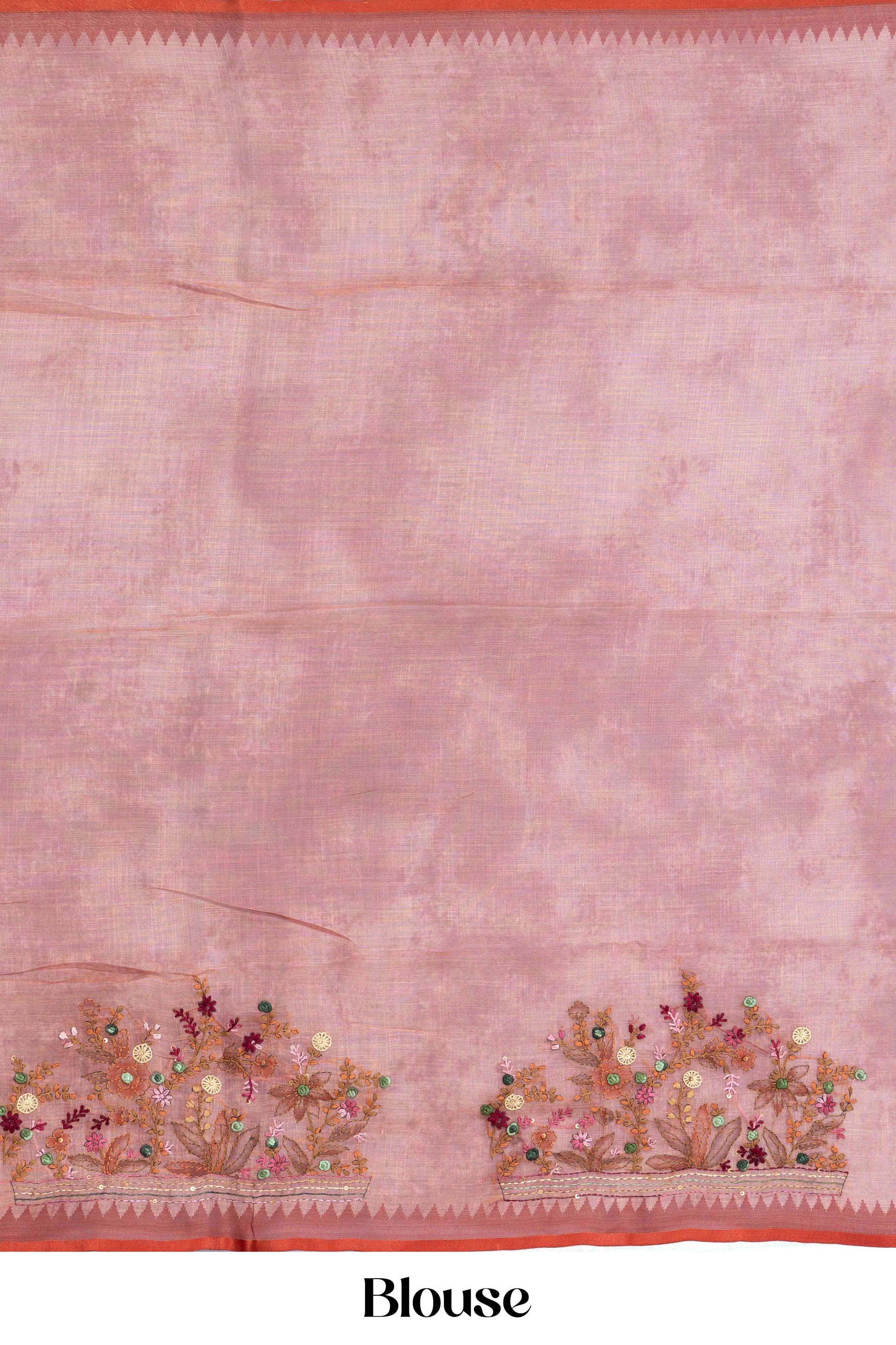 Handcrafted embroidered linen saree