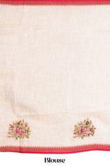 Handcrafted embroidered linen saree with blouse