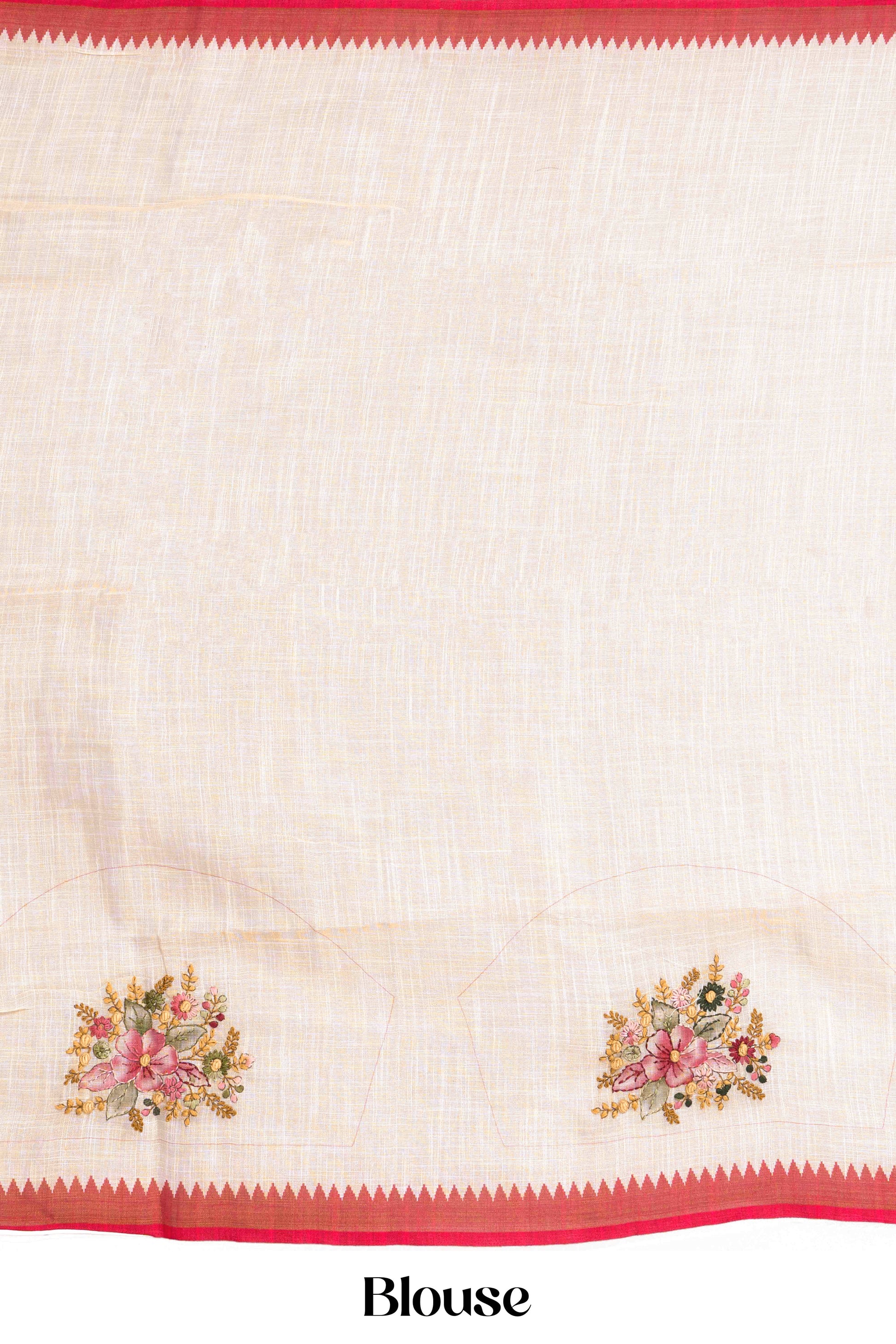 Handcrafted embroidered linen saree with blouse
