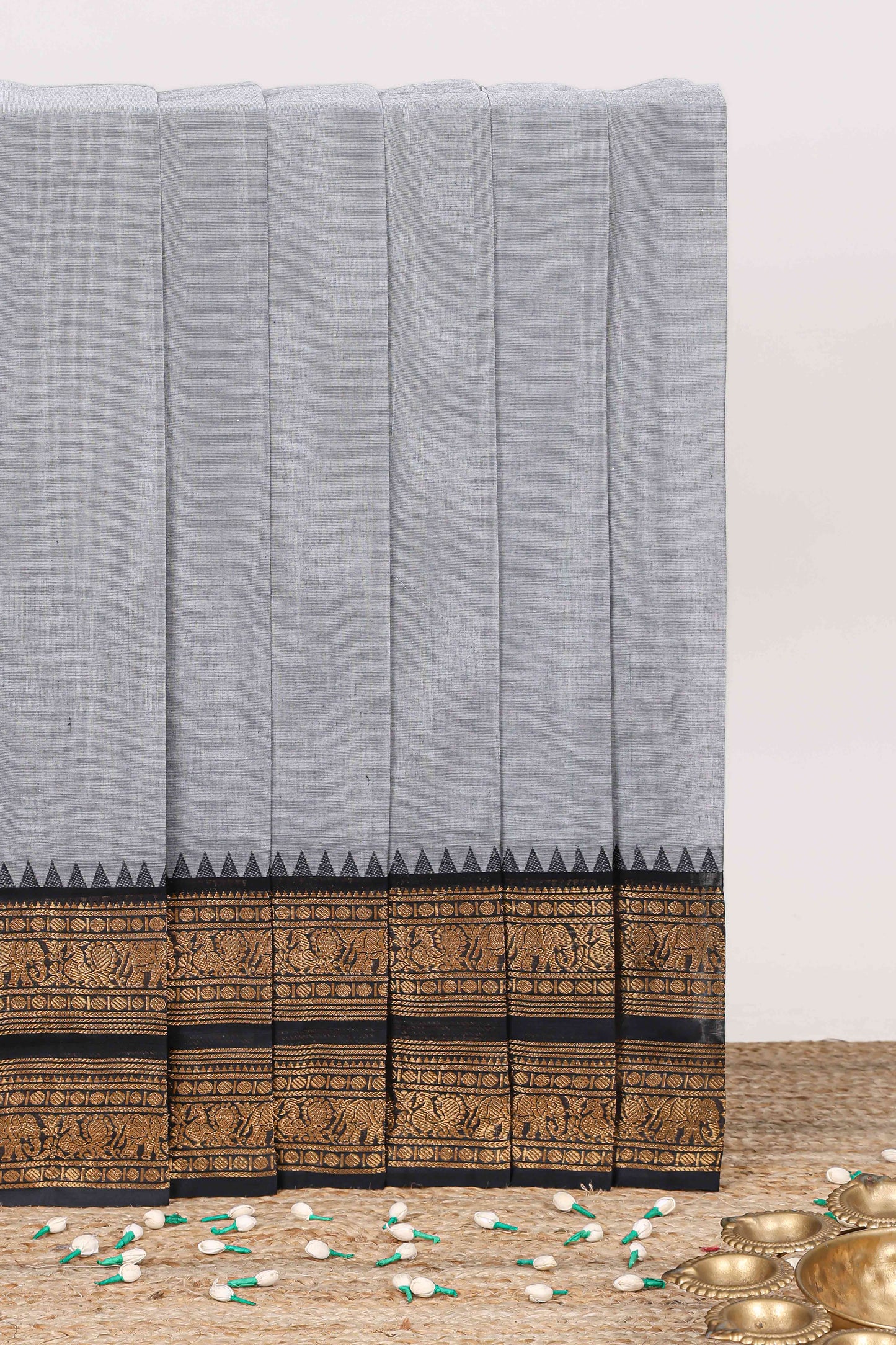 Hash Grey plain chettinad cotton saree