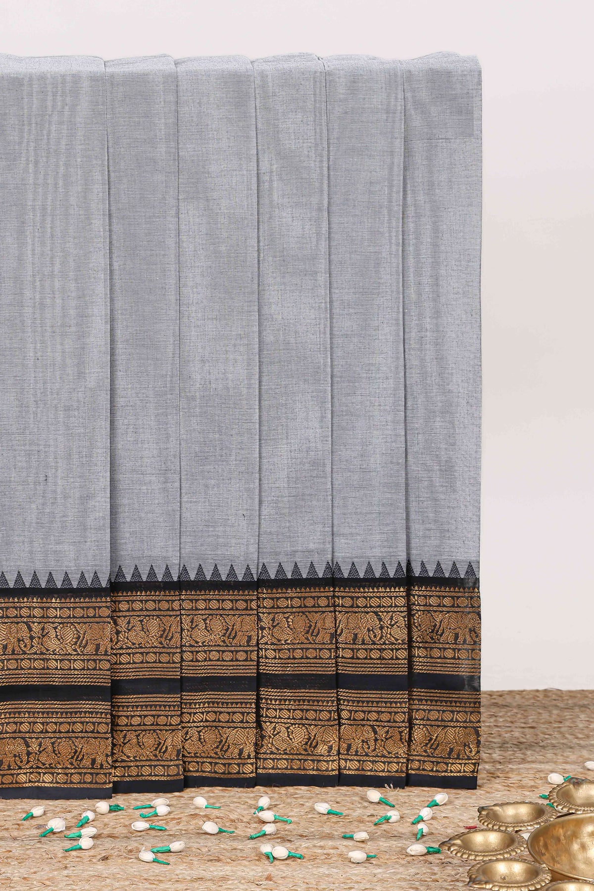Hash Grey plain chettinad cotton saree