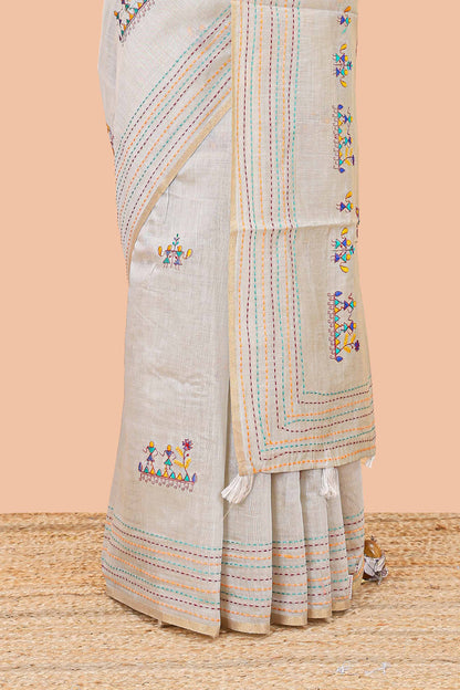 Hash grey chanderi cotton saree with border