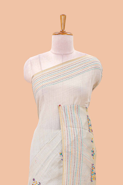 Hash grey warli art chanderi saree