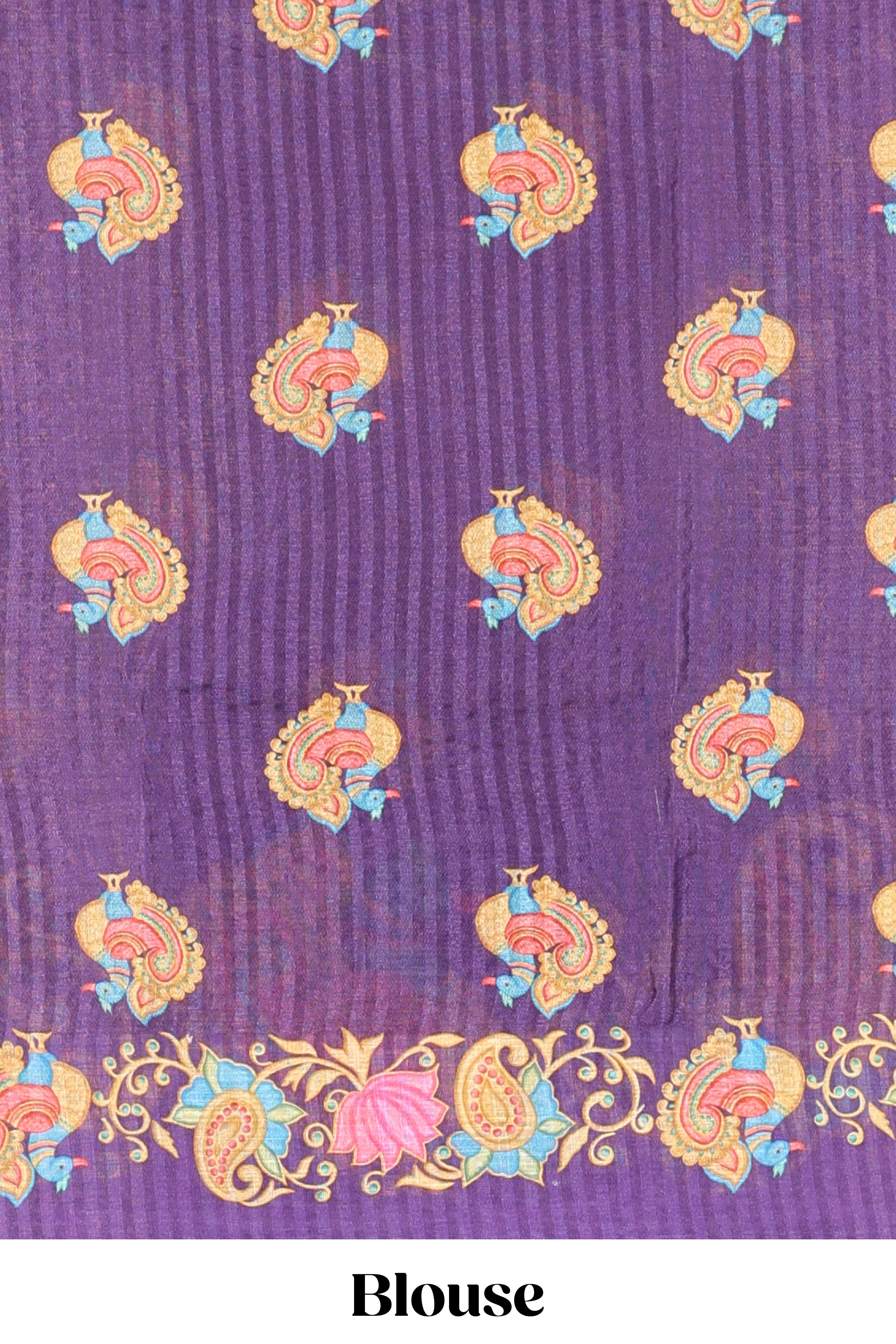 Heritage inspired violet linen saree