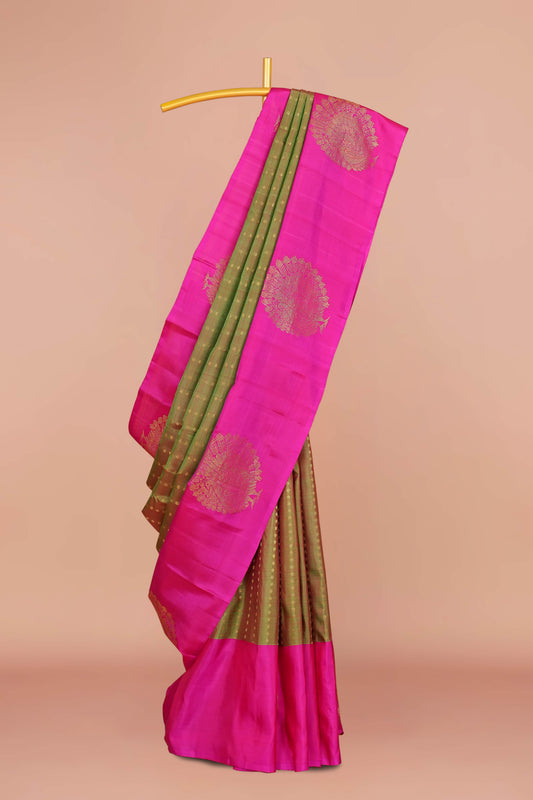 Hot pink pure silk saree