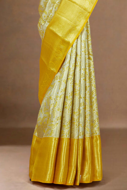 Ivory mustard silk saree traditional