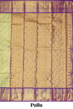 Parrot green paisley pattern Kanchipuram traditional silk saree with contrast zari border and zari pallu comes with blouse