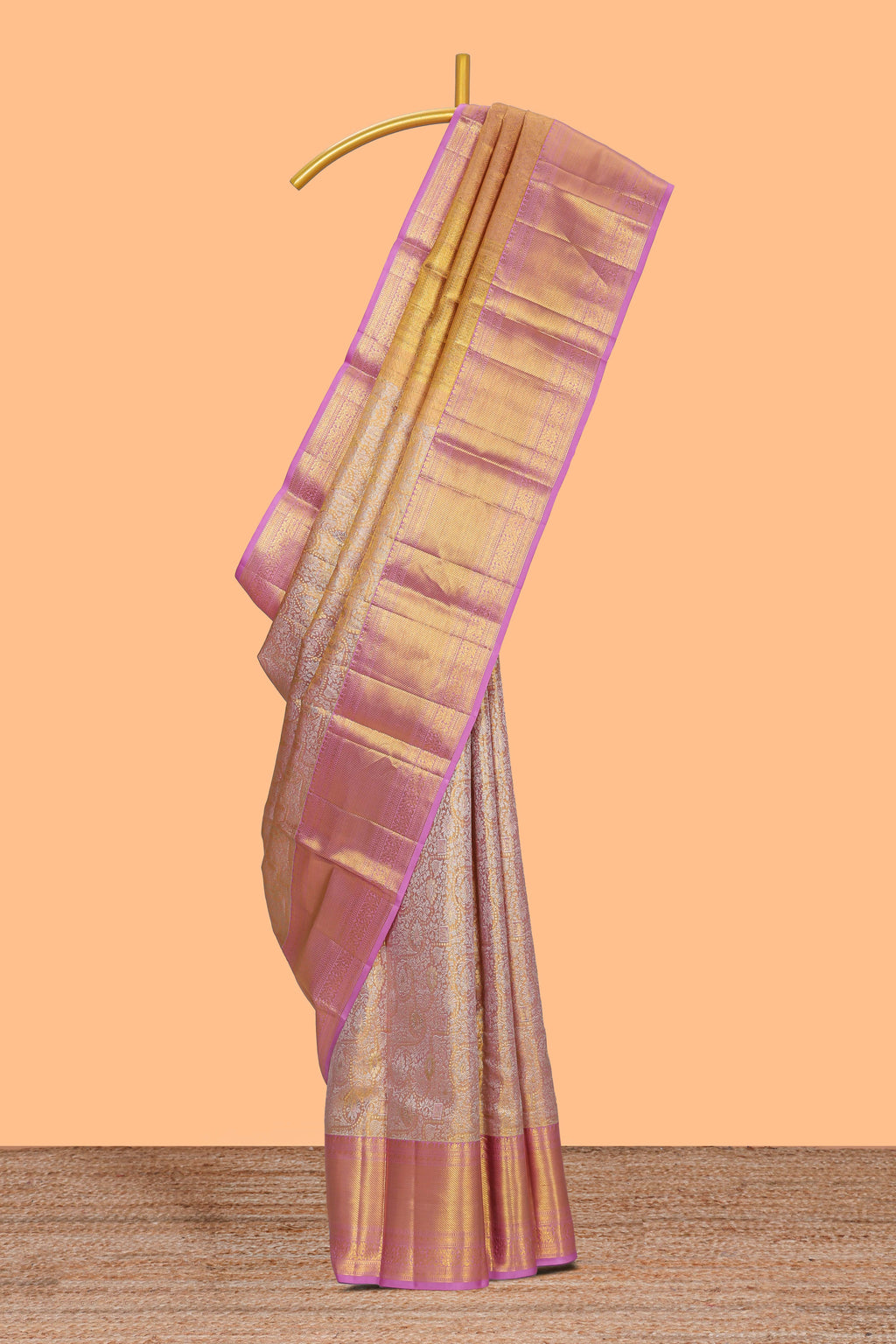 Rose pink floral designed  Kanchipuram tissue silk saree with self zari border and zari pallu comes with matching  blouse