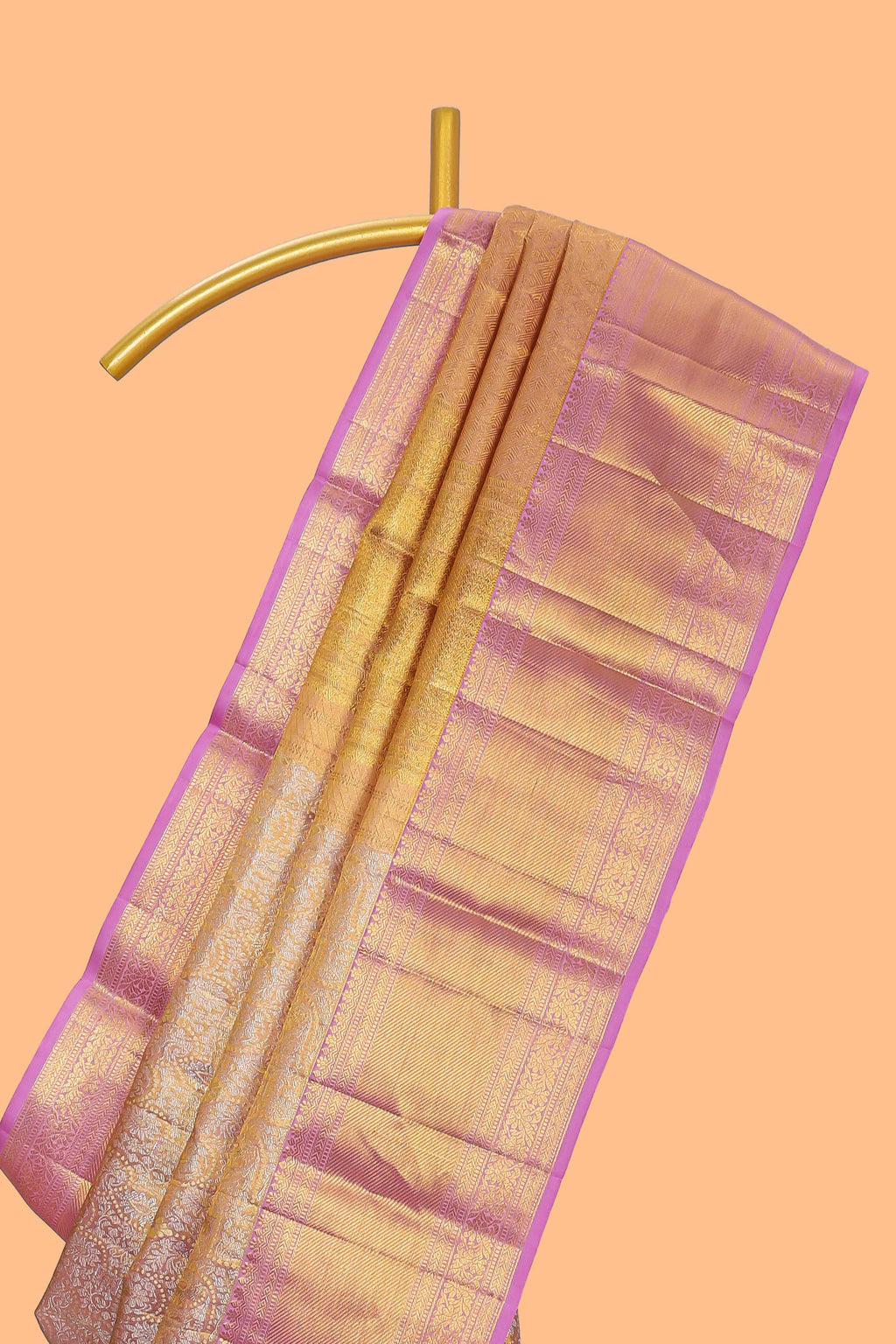 Rose pink floral designed  Kanchipuram tissue silk saree with self zari border and zari pallu comes with matching  blouse