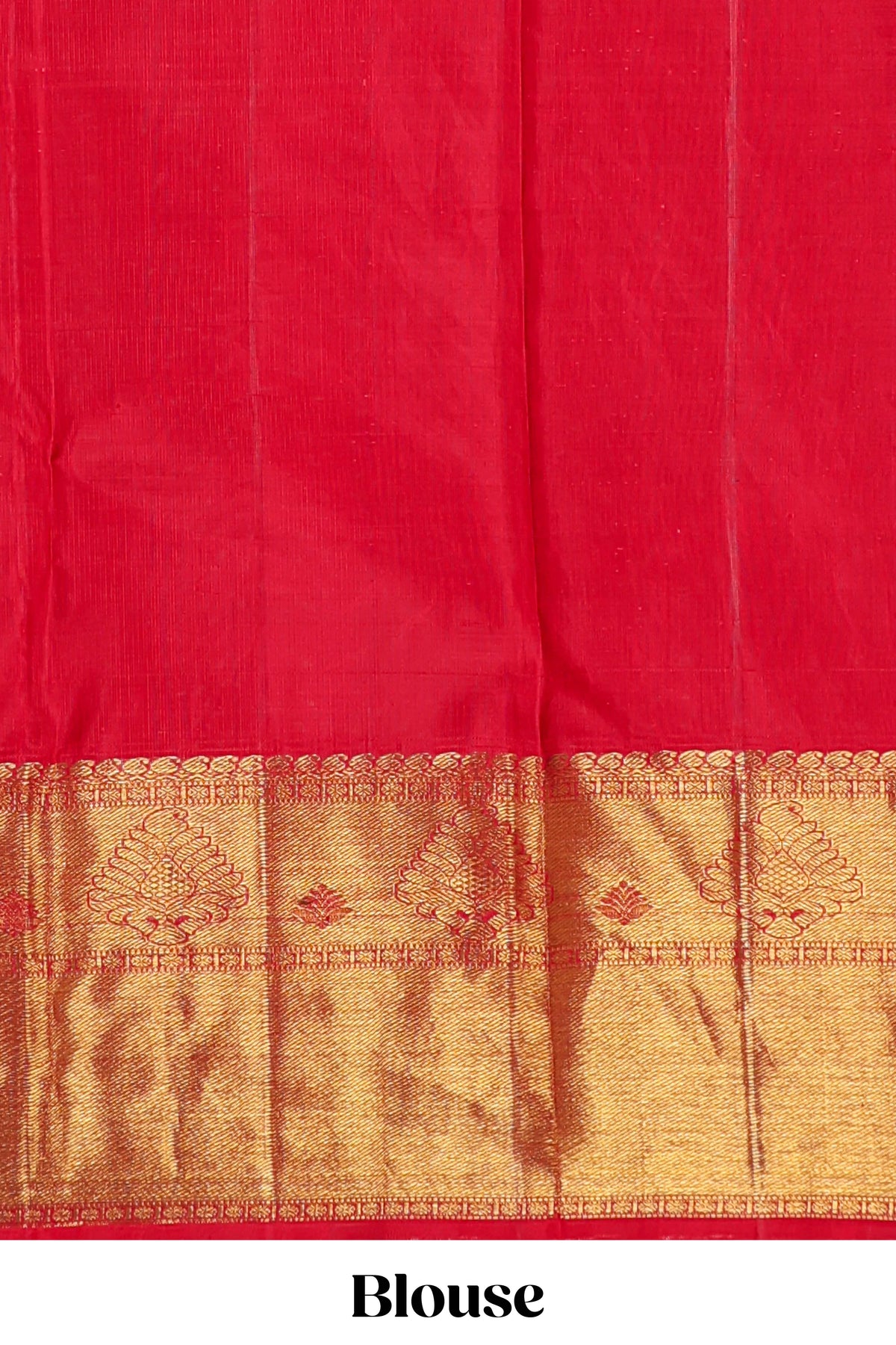 Red floral striped Kanchipuram wedding silk saree with self zari border and zari pallu comes with matching blouse