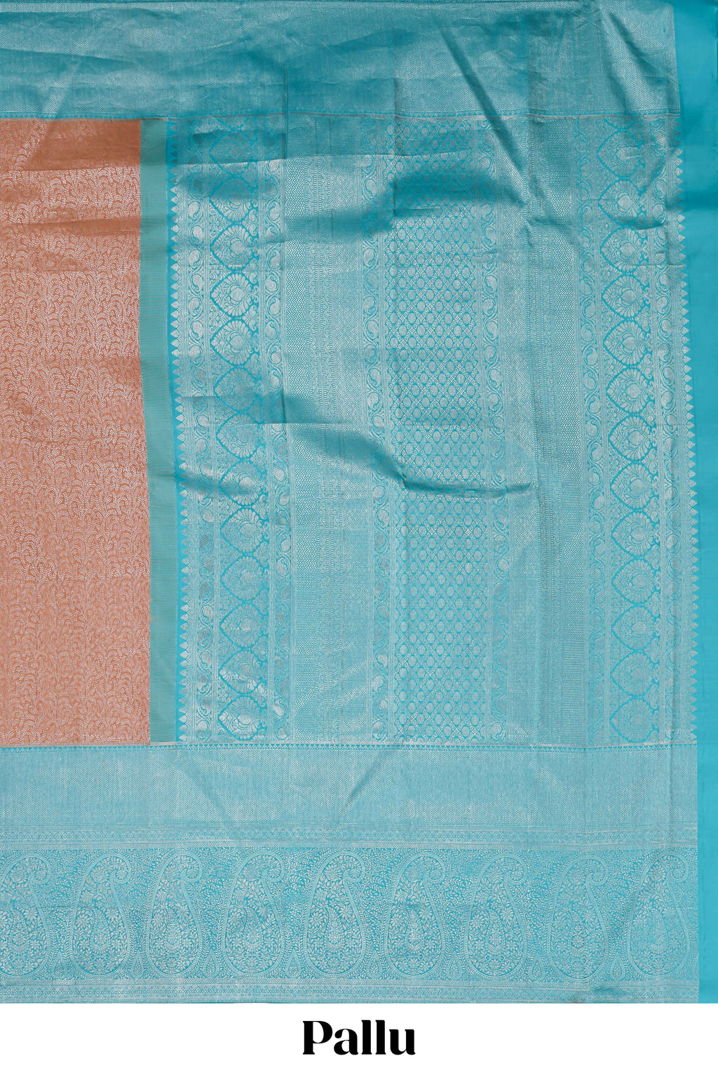 Dusty peach floral designed  Kanchipuram designer silk saree with contrast zari border and zari pallu comes with blouse