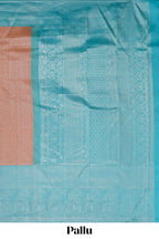 Dusty peach floral designed  Kanchipuram designer silk saree with contrast zari border and zari pallu comes with blouse