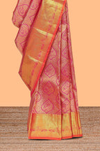 Rani pink paisley motifs Kanchipuram designer silk saree with self zari border and matching blouse