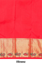 Red floral motifs Kanchipuram wedding silk saree with self zari border and zari pallu comes with matching blouse