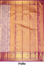 Violet zari floral designed Kanchipuram tissue silk saree with self zari border and zari work pallu comes with matching blouse