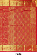 Red floral designed Kanchipuram wedding silk saree with self zari border and zari pallu comes with matching blouse