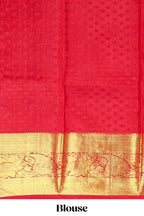Red floral designed Kanchipuram wedding silk saree with self zari border and zari pallu comes with matching blouse