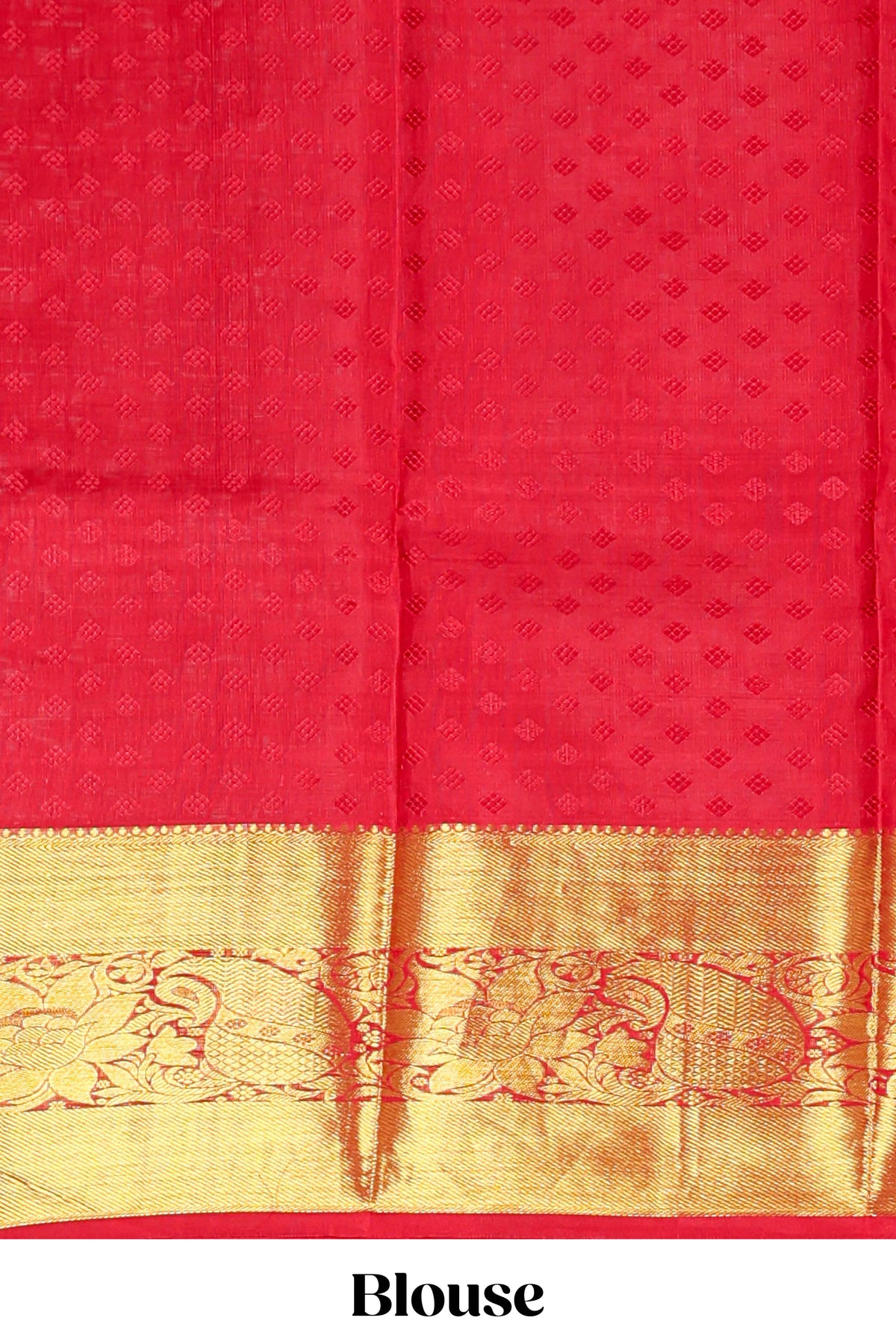 Red floral designed Kanchipuram wedding silk saree with self zari border and zari pallu comes with matching blouse